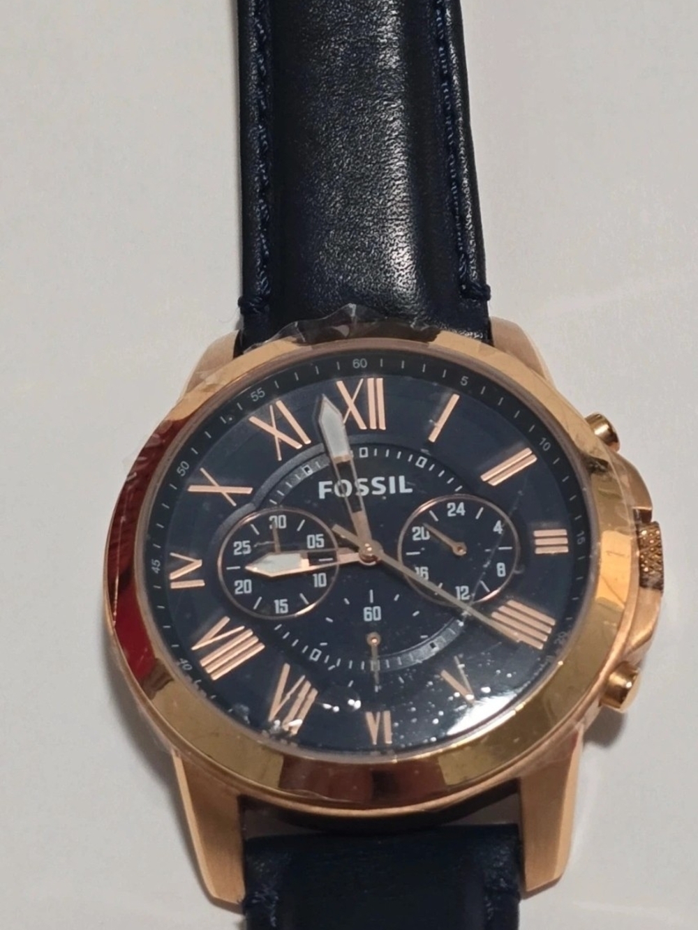 Fossil Men's Navy Dial Watch with Rose Gold Case